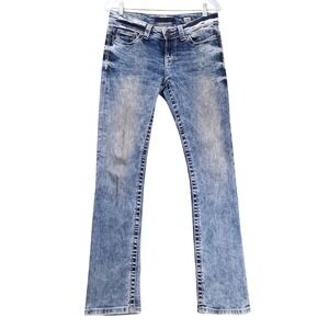 BKE Stella Low Rise Bootcut Jeans 26Rx31.5 Medium Wash Y2K Whiskered Distressed